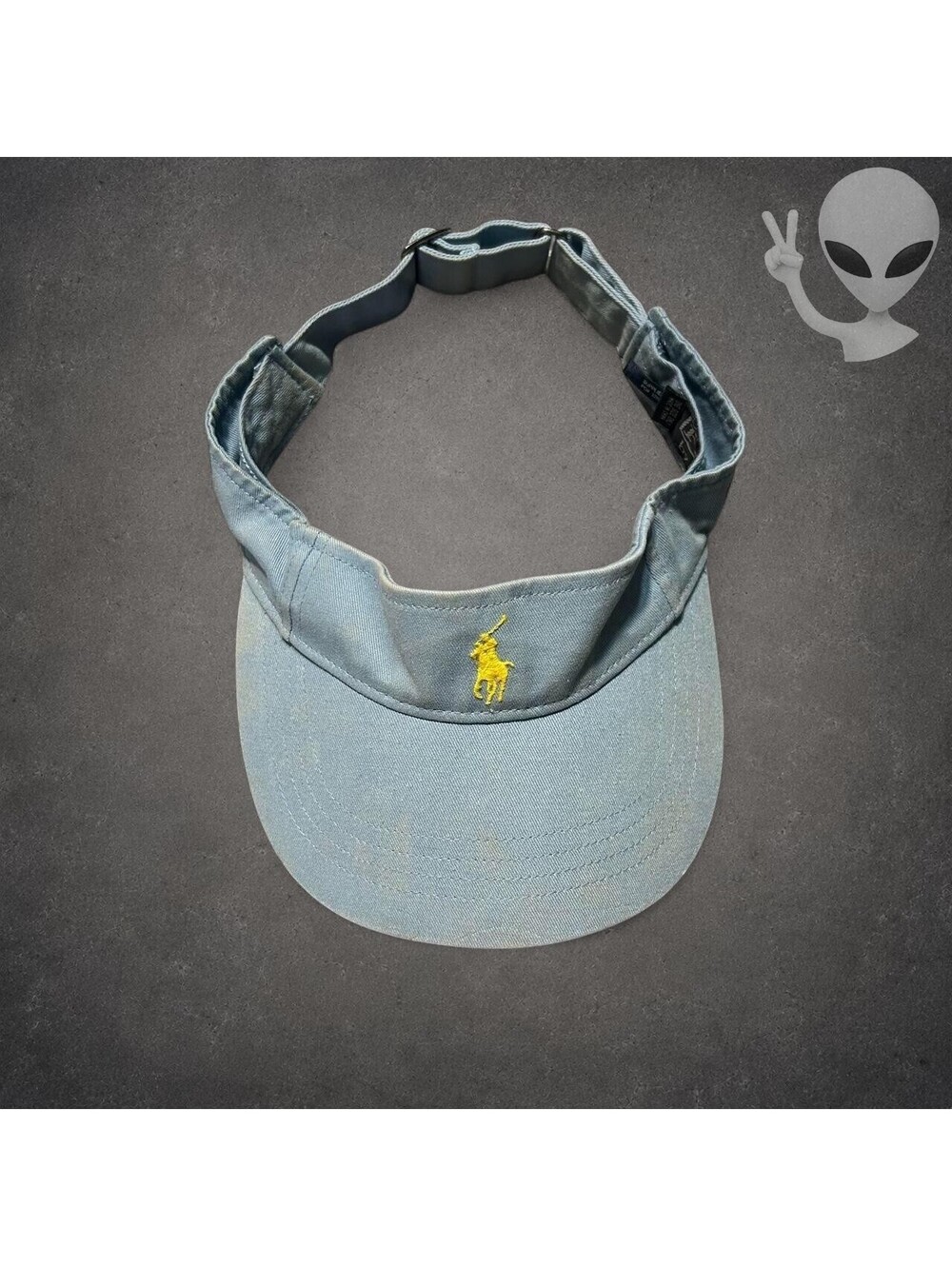 Vintage Polo Ralph Lauren Sky Blue Visor Hat Yellow Pony Adjustable Cotton